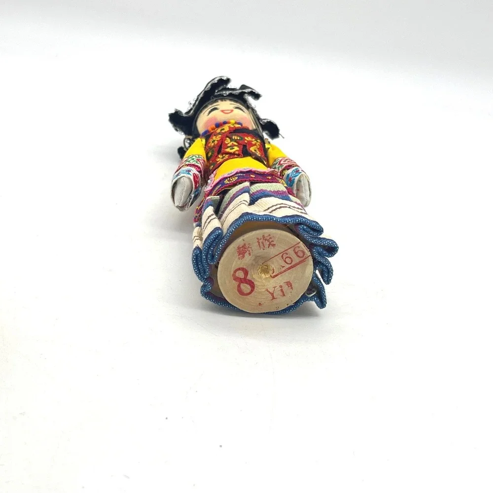 Vintage Chinese Yi Minority Ethnic Doll Hand Painted Wood‎ Traditional Costume